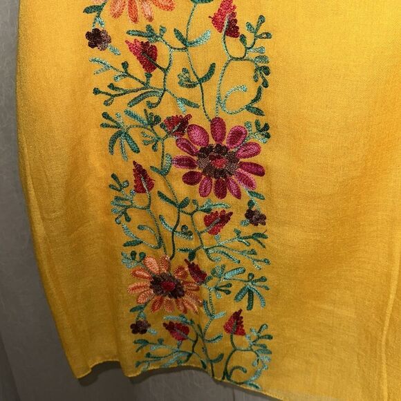 bon voyage Gold Orange Fuchsia Pink Teal Floral Embroidered Scarf Wrap - Picture 4 of 8